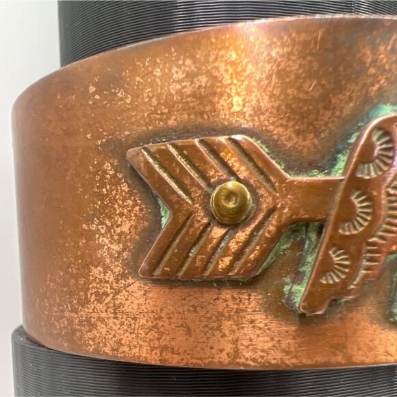 Vintage Copper Cuff Bracelet With Thunderbird & Arrow Design - Picture 3 of 9
